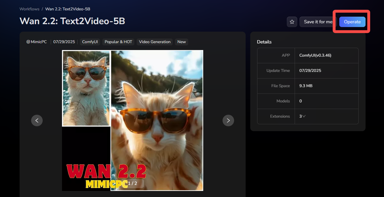mimicpc offers ready to use wan2.2 text to video workflow